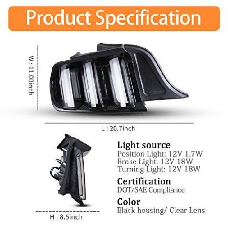 AUTOWIKI LED Tail Lights for 2015-2020 Ford Mustang with Sequential Turn Signals Black Housing Clear Lens 2PCSの画像