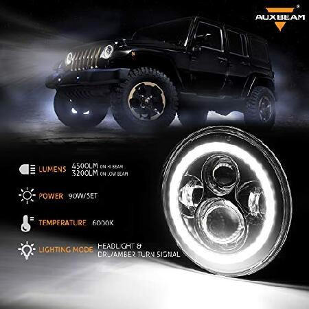 Auxbeam 7インチ LEDヘッドライト ジープラングラー JK TJ LJ Hi/Loビームヘッドランプ用 Black ブラック ABHL-QP_1