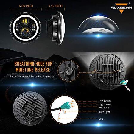 Auxbeam 7インチ LEDヘッドライト ジープラングラー JK TJ LJ Hi/Loビームヘッドランプ用 Black ブラック ABHL-QP_2