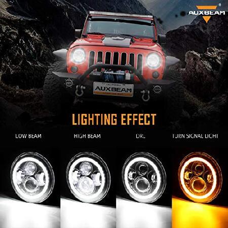 Auxbeam 7インチ LEDヘッドライト ジープラングラー JK TJ LJ Hi/Loビームヘッドランプ用 Black ブラック ABHL-QP_4