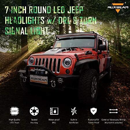 Auxbeam 7インチ LEDヘッドライト ジープラングラー JK TJ LJ Hi/Loビームヘッドランプ用 Black ブラック ABHL-QP_5