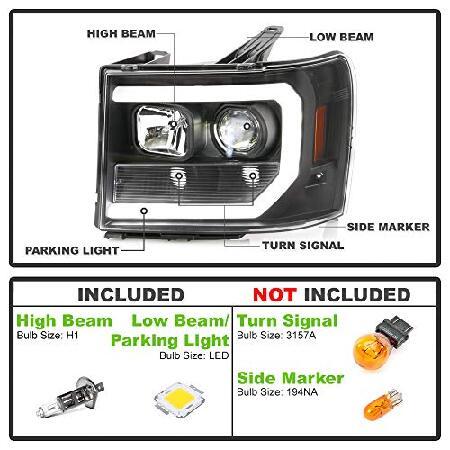 ACANII - 2007-2013 GMC Sierra 1500 2500 3500 [内蔵LEDロービーム] ブラック LED チューブ プロジェクター ヘッドライト ヘッドランプの画像