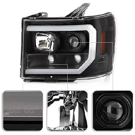 ACANII - 2007-2013 GMC Sierra 1500 2500 3500 [内蔵LEDロービーム] ブラック LED チューブ プロジェクター ヘッドライト ヘッドランプの画像