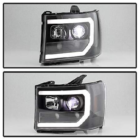 ACANII - 2007-2013 GMC Sierra 1500 2500 3500 [内蔵LEDロービーム] ブラック LED チューブ プロジェクター ヘッドライト ヘッドランプの画像
