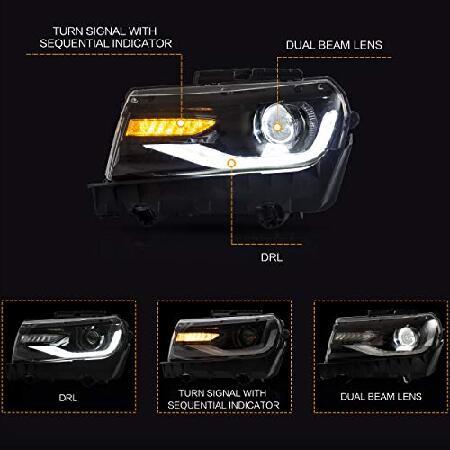 VLAND ヘッドライトアセンブリ シボレーカマロ 第5世代 2014 2015用 ヘッドランプアセンブリ シーケンシャルウィンカー デュアルビームレンズ フルLED DRLバーの画像