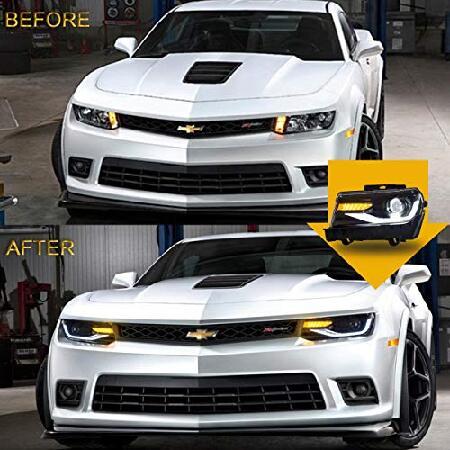 VLAND ヘッドライトアセンブリ シボレーカマロ 第5世代 2014 2015用 ヘッドランプアセンブリ シーケンシャルウィンカー デュアルビームレンズ フルLED DRLバーの画像