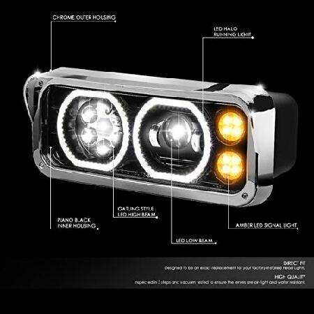 DNA MOTORING HL-HAY-006-BK Pair of Black Full LED Halo DRL Turn Signal Dual Projector Headlights Compatible with 01-11 Freightliner Classicの画像