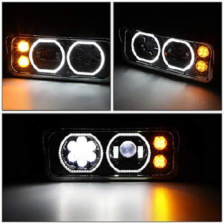 DNA MOTORING HL-HAY-006-BK Pair of Black Full LED Halo DRL Turn Signal Dual Projector Headlights Compatible with 01-11 Freightliner Classicの画像