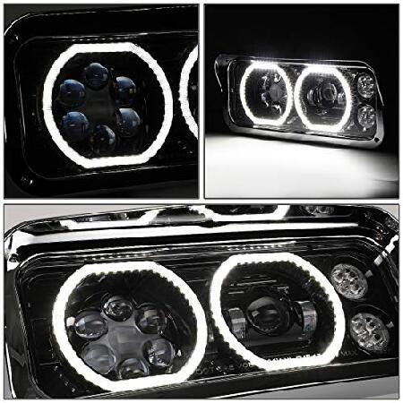 DNA MOTORING HL-HAY-006-BK Pair of Black Full LED Halo DRL Turn Signal Dual Projector Headlights Compatible with 01-11 Freightliner Classicの画像