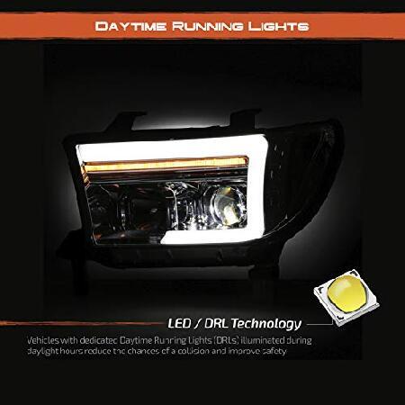 AKKON - Fits 2011-2013 Toyota Sequoia 10-13 Tundra Projector Chrome Headlights w/LED Sequential Signal + Tube DRL Running Pairの画像