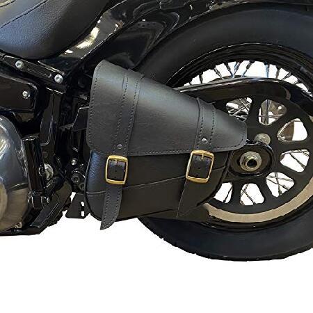 Willie ＆ Max Black Synthetic Leather Brass Monkey Motorcycle Swingarm Bag for Softail/Triangulated Swingarm Models - Brass Buckles - Made in USA [597_1