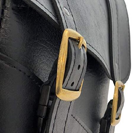 Willie ＆ Max Black Synthetic Leather Brass Monkey Motorcycle Swingarm Bag for Softail/Triangulated Swingarm Models - Brass Buckles - Made in USA [597_3