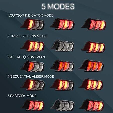 VLAND LED Tail lights Assembly Fit for Ford Mustang 2015-2020, Plug-and-play, FIVE MODE TYPE, Clearの画像