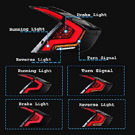 inginuity time LEDテールライト ホンダシビック 10Th Gen 2016-2019 DRL スタートアップ アニメーション リアランプアセンブリ(タイプ2スモーク)の画像