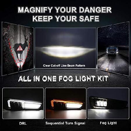 CJOVSE Ford Raptor Fog Lights, Amber Sequential Turn Signal White DR LED Bumper Fog Lights Compatible Smoke Housing with Gen 2 Ford Raptor 2017 2018 2の画像