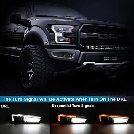 CJOVSE Ford Raptor Fog Lights, Amber Sequential Turn Signal White DR LED Bumper Fog Lights Compatible Smoke Housing with Gen 2 Ford Raptor 2017 2018 2の画像
