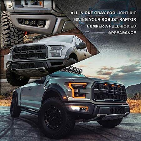 CJOVSE Ford Raptor Fog Lights, Amber Sequential Turn Signal White DR LED Bumper Fog Lights Compatible Smoke Housing with Gen 2 Ford Raptor 2017 2018 2の画像
