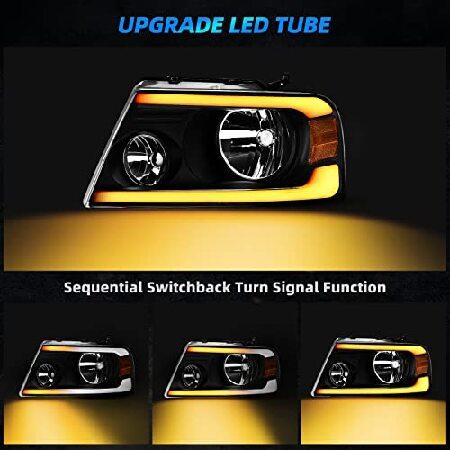AUTOSAVER88 Switchback LED Tube Headlights Assembly Compatible with 2004 2005 2006 2007 2008 Ford F150 F-150 DRL Headlamp Replacement Pair with Amberの画像