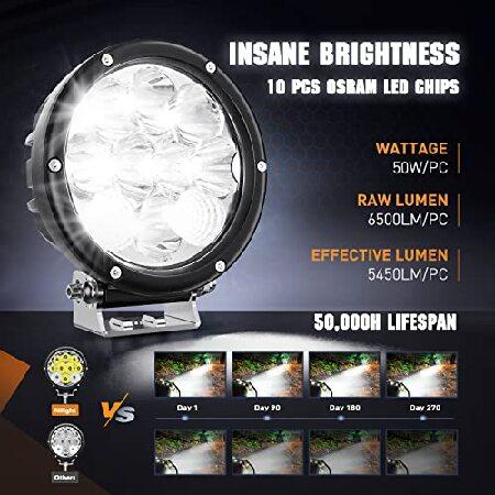 Nilight 5.7 Inch Round 50W LED Driving Light w/ 16AWG DT Connector Wiring Harness 6500LM IP68 Spot Flood Combo LED Work Lights for Offroad ATV UTV SUV_2