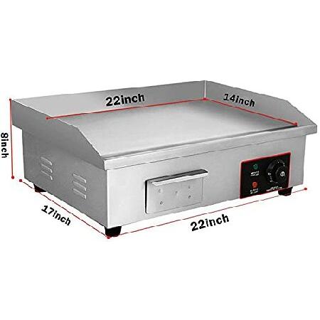 110V　3000W　22&quot;　Plate,　Sta　Steel　Grill　Top　Hot　Adjustable　Countertop　Commercial　122°F-572°F,　Flat　Griddle　Electric　Thermostatic　Stainless　BBQ　Control