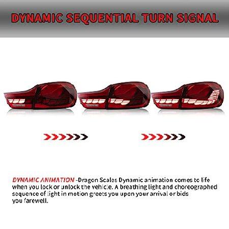 VLAND OLED 4 Series Taillights W/Sequential Turn Signal Compatible for [ BMW M4 GTS F32 F33 F82 F83 2014-2020 Sedan/Convertible/Coupe ] W/Dragon Scaleの画像