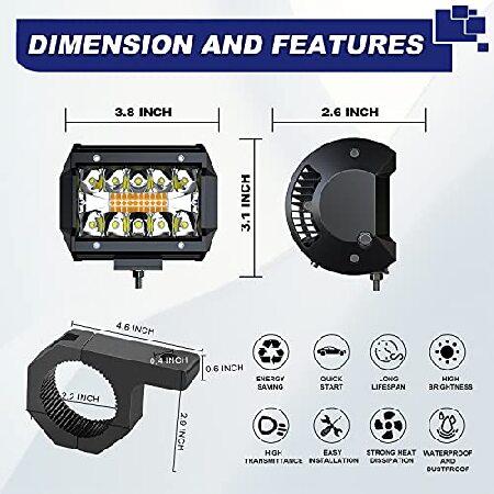 ASLONG 4Pcs 4inch LED Pods Strobe Lights, White/Amber Yellow LED Light Bar Driving Fog Offroad Cube Light w/ Tube Clamp Mounting UTV Flag Mount Whip Lの画像