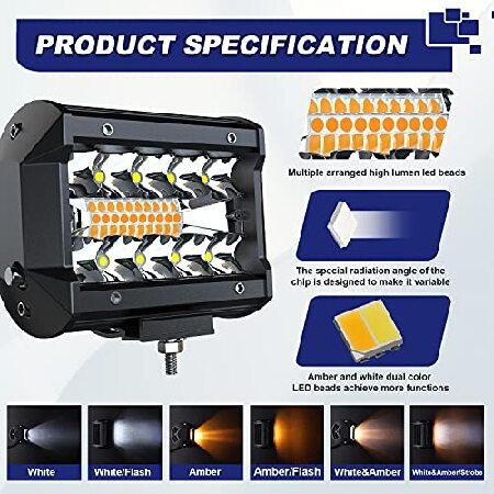 ASLONG 4Pcs 4inch LED Pods Strobe Lights, White/Amber Yellow LED Light Bar Driving Fog Offroad Cube Light w/ Tube Clamp Mounting UTV Flag Mount Whip Lの画像