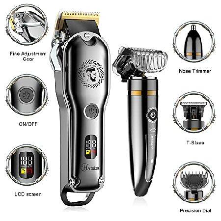 Hatteker Hair Clipper Cordless Hair Trimmer Barber Clipper T-Blade Trimmer Beard Trimmer Nose Trimmer Hair Cutting Grooming Kit Professional IPX7 Wate｜rest｜02
