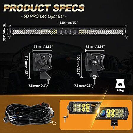 Auxbeam 52 Inch led Light bar 320W LED Driving Work Light Slim Dual Row Spot Flood Combo Off Road Lights 5D PRO Lens Driving Lamp with Wiring Harnessの画像