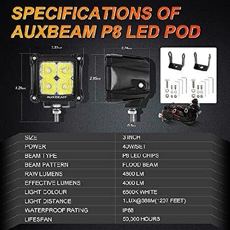 Auxbeam 3 inch LED Pods 40W 4800LM Flood Beam Light Bar Offroad Flood Lights LED Cubes Light Pods Work Light Square Driving Light Bumper Lights for Trの画像