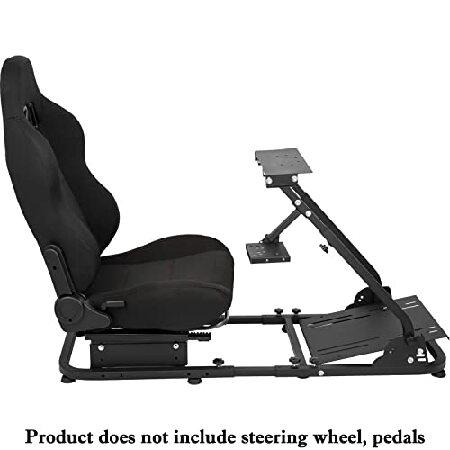 Marada Racing Simulator Cockpit Stand with Black Seat fit Logitech G25 G27 G29 G37 G920 Thrustmaster T300RS T150, Racing Wheel Stand Not Included Whee