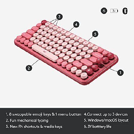 Logitech POP Keys Mechanical Wireless Keyboard with Customizable Emoji Keys, Durable Compact Design, Bluetooth or USB Connectivity, Multi-Device, OS C｜rest｜06