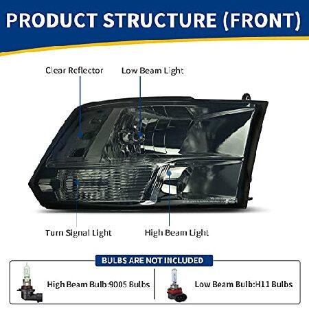 AUTOSAVER88 Headlights Assembly Compatible with 2009-2018 Dodge Ram 1500 / 10-18 Dodge Ram 2500 3500 / 19-22 Ram 1500 Classic Headlamp Replacement Smoの画像