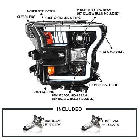SPEC-D TUNING LED Light Bar Black Housing Clear Lens Projector Headlights Compatible with 2015-2017 Ford F150, Left + Right Pair Headlamps Assemblyの画像