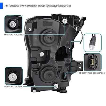 SPEC-D TUNING LED Light Bar Black Housing Clear Lens Projector Headlights Compatible with 2015-2017 Ford F150, Left + Right Pair Headlamps Assemblyの画像