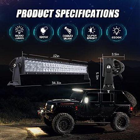 Auxbeam 32 Inch 180W LED Light Bar, 5D Lens Work Light Off Road Driving Lights, 18000 Lumens Double Row Spot Flood Combo Fog Light with Wiring Harnessの画像