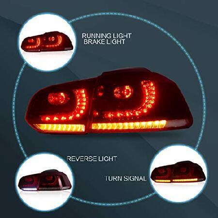 VLAND LED Tail lights Fit for 2010-2014 GOLF 6 MK6, Taill Lamp assembly with Sequential Turn Signal, Reverse Lights, LED DRL light, Red and White.の画像