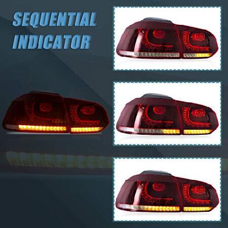 VLAND LED Tail lights Fit for 2010-2014 GOLF 6 MK6, Taill Lamp assembly with Sequential Turn Signal, Reverse Lights, LED DRL light, Red and White.の画像