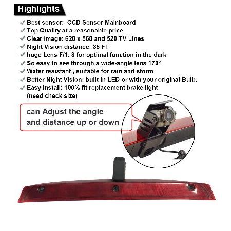 Third 3rd Brake Light Reversing Camera Brake lamp Parking Camera Replacement for Mercedes Benz Viano Vito W639 Van 3 VW Crafter Dritte 3 ab Transporteの画像