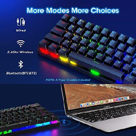 品質重視 Pauroty 60% Wireless Mechanical Gaming Keyboard， RGB Backlit Mini Portable Bluetooth Keyboard with Clicky Blue Switches， 61 Keys Compact Keyboard for
