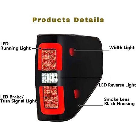 YUFANYA LED Tail Lights For 2009-2014 Ford F150，Full LED Design Smoked Tail Lights Assembly Black Housing Brake Reverse Lights， Driver ＆Passenger Sid_4