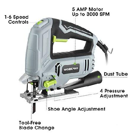 WORKPRO Jig Saw, Heavy Duty Design, 5 AMP 3000 SPM, Jigsaw Tool Corded Electric Power Cutter for Wood, Metal and Plastic Cutting, 7 Blades｜rest｜03