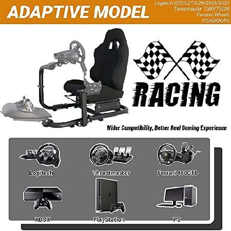 Dardoo Racing Sim Stand Gaming Simulator Cockpit with Black Seat Fits for Thrustmaster T300RS TX Fanatec Logitech G25 G27 G29 G920 G923 Racing Wheel S