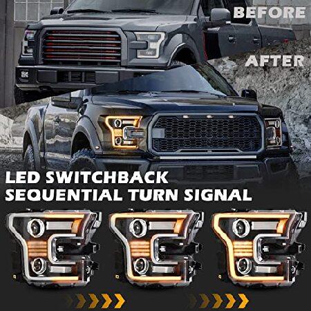 POKIAUTO Full LED Headlights for F-150 15-17, LED Projector Head Lamps Assembly with Switchback DRL Dynamic Animation Sequential Turn Signal for Ford_2