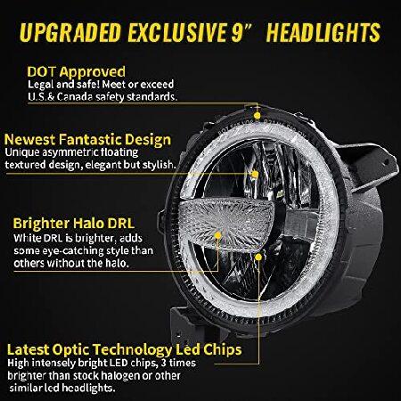 9 Inch LED Headlights Round Halo Headlight with DRL Compatible with 2018-2022 Jeep Wrangler JL JLU Gladiator JT High Low Beam Adjustable DOT Approvedの画像