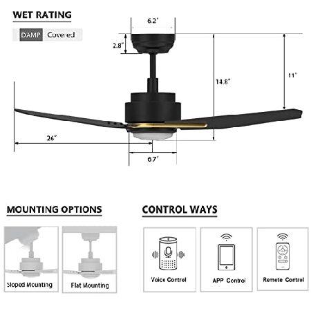 SMAAIR　Smart　Ceiling　Works　Light,　Timer,　Alexa　Outdoor　Goog　Indoor　Remote　Fan　Ceiling　Hours　with　Motor,10-speed,8　DC　Compatible　with　with　Fan,　Control