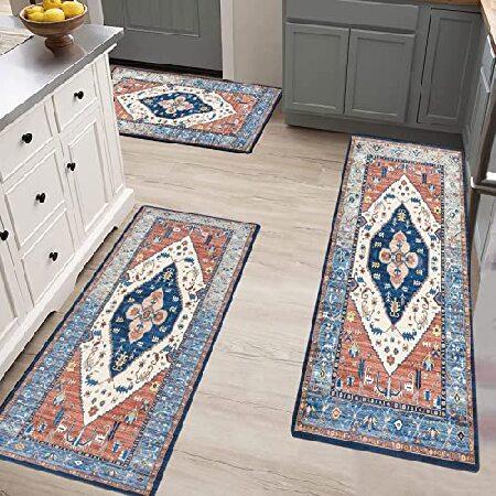 Pauwer B0h0 Kitchen Rug Sets 3 Piece with Runner Farmh0use Kitchen Rug Runner N0n Skid Washable Cushi0ned Kitchen Area Rug Fl00r Mat Waterpr00f L0ng H