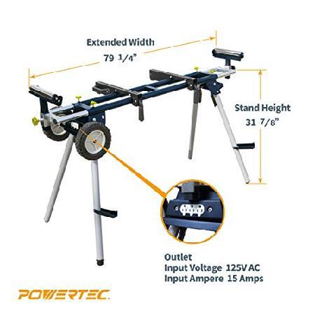 POWERTEC　MT4000V　Folding　Universal　Quick-Release　Miter　Stand　Saw　Outlets,　and　8-Inch　Wheels　Power　with　110V　Brackets