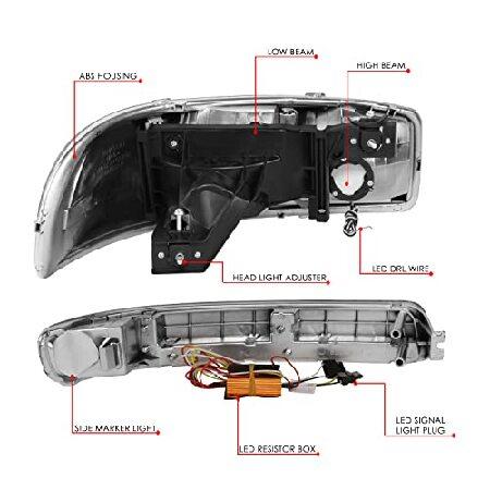 DNA MOTORING HL-LB4-SIERRA99-SM-CL1 Pair of Smoked Lens Clear Reflector Headlights Compatible with 99-06 Sierra 1500/01-06 Sierra 1500 HD, NOT Fit Denの画像