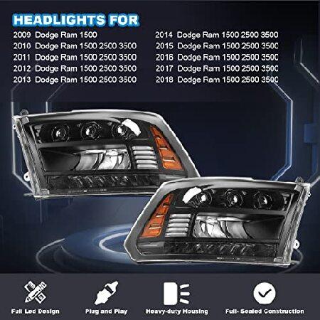 ROXX Full Led Headlights Assembly for 2009-2018 Dodge Ram 1500/2500/3500 and 2019-2022 Dodge Ram 1500 Classic Project (LED/HID type), Led High Low Beaの画像